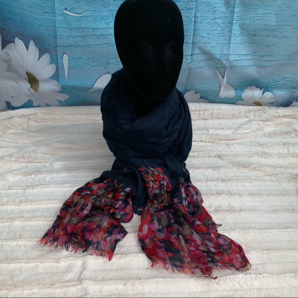 Navy Scarf with Pink & Red Accents
